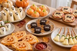 Halloween συνταγές για παιδιά με φαντασματάκια από μπανάνα, μίνι πίτσες μούμιες και γλυκές λιχουδιές.