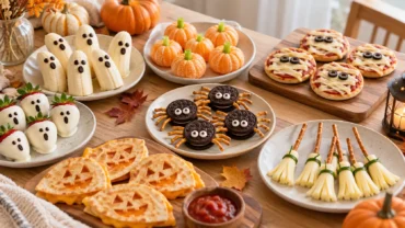 Halloween συνταγές για παιδιά με φαντασματάκια από μπανάνα, μίνι πίτσες μούμιες και γλυκές λιχουδιές.